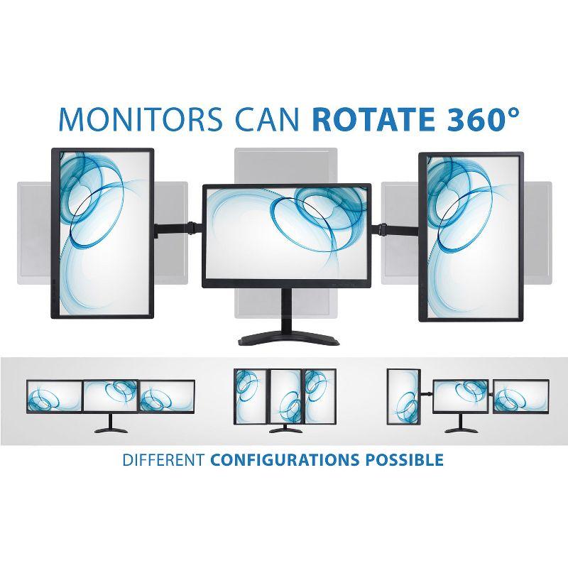 Mount-It! Triple Monitor Stand, 3 Monitor Stand Fits 19 - 27 Inch Computer Screens, Free Standing Base, Three Heavy Duty Full Motion Adjustable Arms