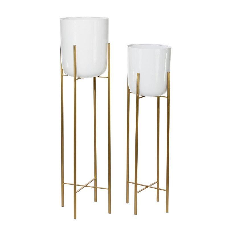 CosmoLiving by Cosmopolitan 2 - Piece Silver Metal Tall Indoor Outdoor Dome Indoor Outdoor Planter with Removable Stand Set