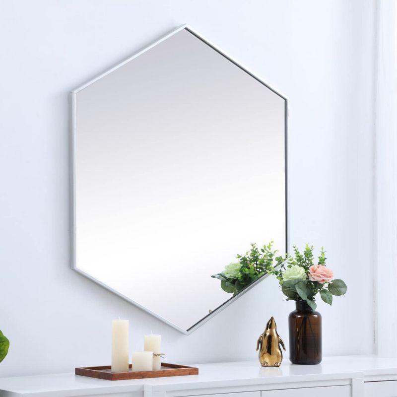 Elegant Lighting Metal frame hexagon mirror 38 inch in silver