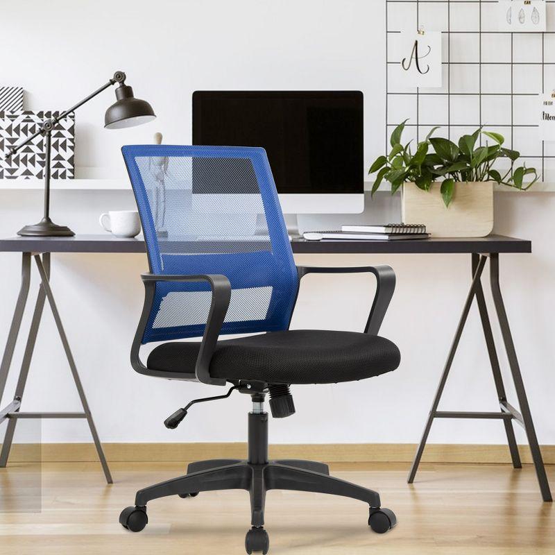 FDW Home Office Chair Mid-Back Mesh Computer Chair Lumbar Support Comfortable Executive Adjustable Chair with Armrests