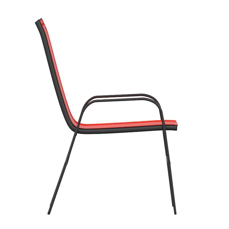 Flash Furniture 4 Pack Brazos Series Black Outdoor Stack Chair with Flex Comfort Material and Metal Frame