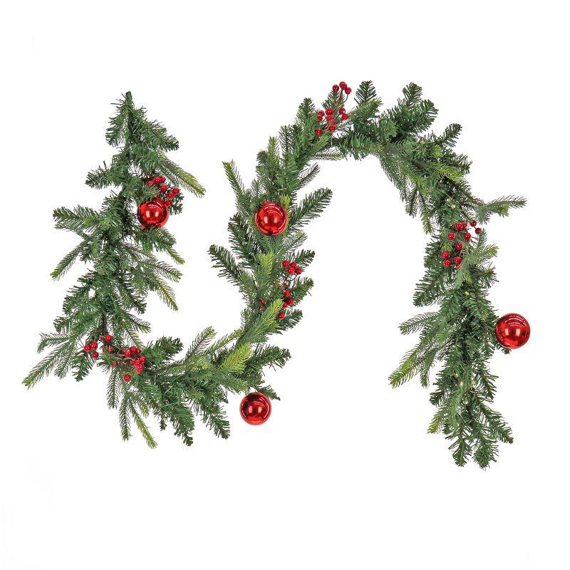 6 ft Pre-Lit Artificial Christmas Garland with Red Ornaments and Berries