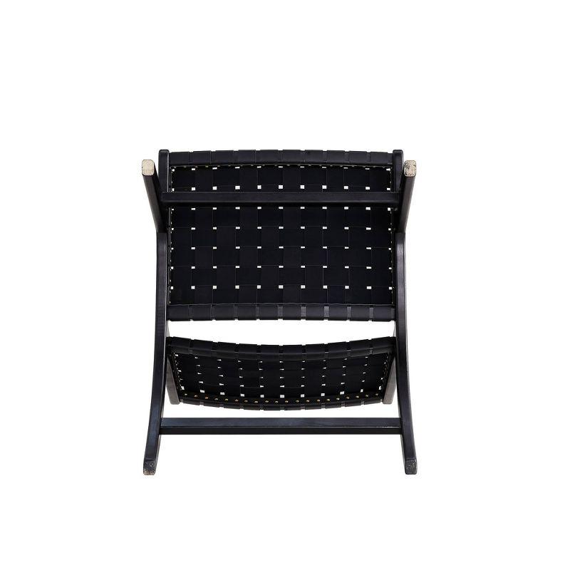 Set of 2 Black Faux Leather Woven Accent Chairs