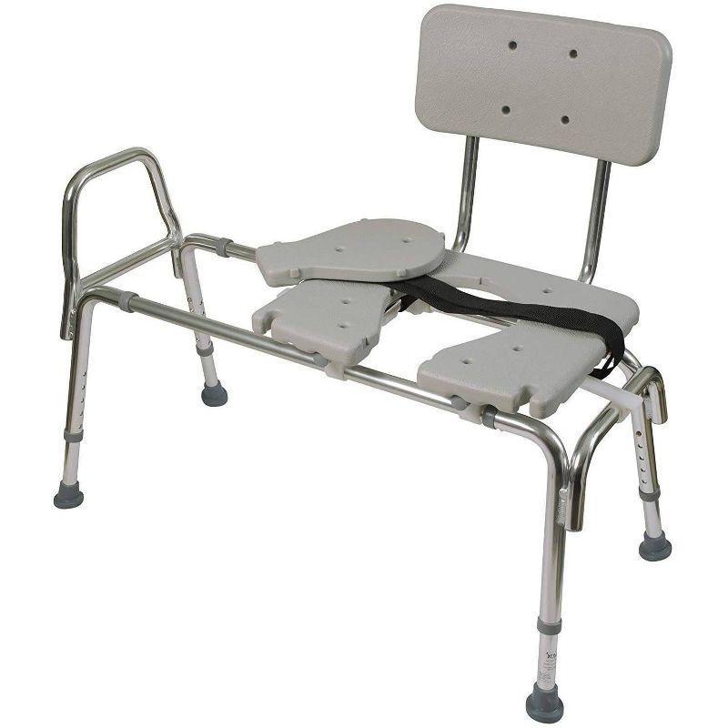 DMI Transfer Bench Sliding Shower Chair - HealthSmart: Adjustable Height, 400 lb Capacity, Bath Bench with Non-Slip Feet