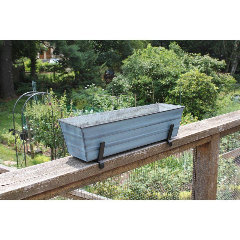 Small Galvanized Metal Rectangular Planter Box with Brackets for 2"x 6" Railings Nantucket Blue - ACHLA Designs