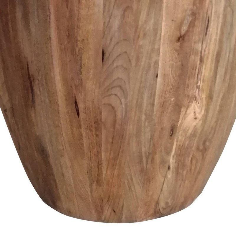The Urban Port Hand Carved Cylindrical Shape Round Mango Wood Distressed Wooden Side End Table Brown: No Assembly, Polished Finish