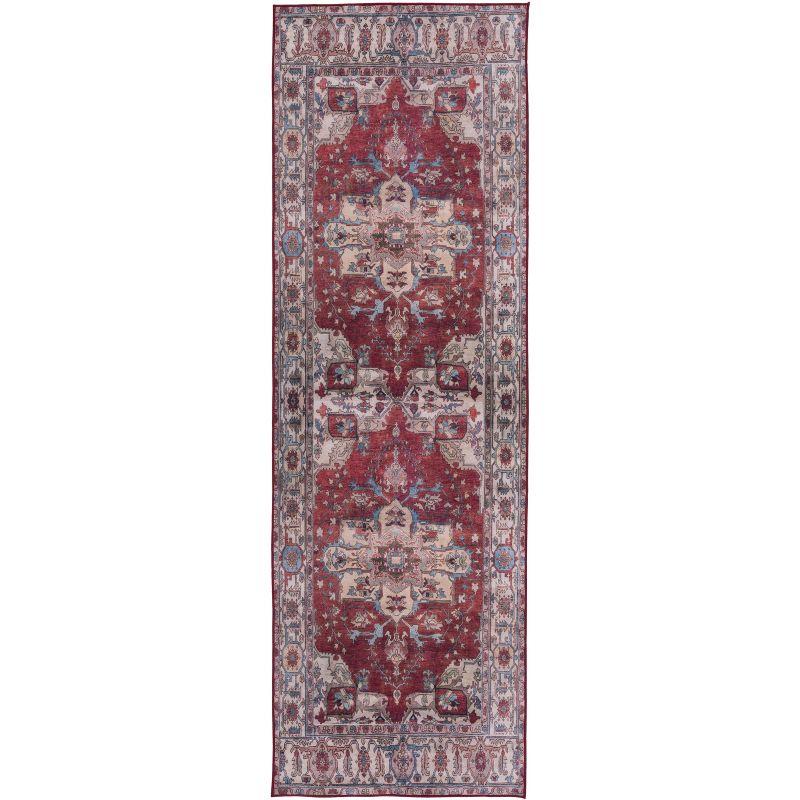 Tucson Red and Beige Washable Synthetic Runner Rug