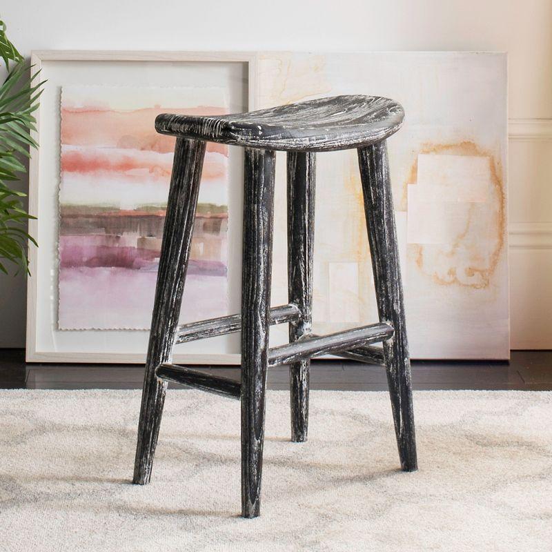 Colton Wood Counter Stool - Black/White Wash/Sungkai Wood - Safavieh