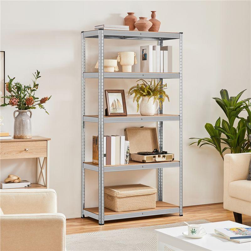 Yaheetech 71in Silver 5-Tier Metal Storage Rack with Adjustable Shelves