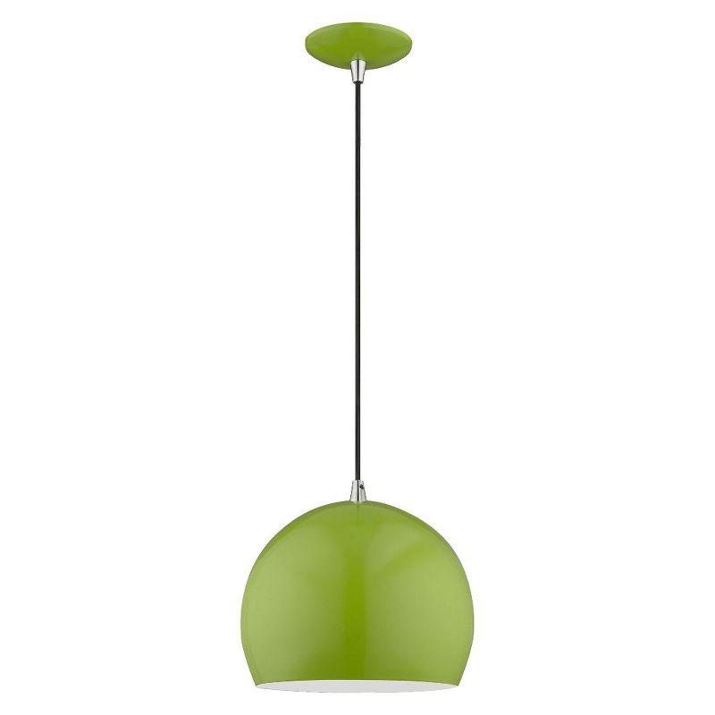 Contemporary Mini Pendant Light in Shiny Apple Green with White Interior