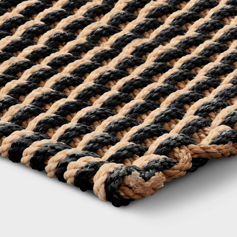 1'6"x2'6" Rope Braided Basket Weave Doormat Black/Brown/Cream - Threshold™: Outdoor Front Door Mat, High Pile