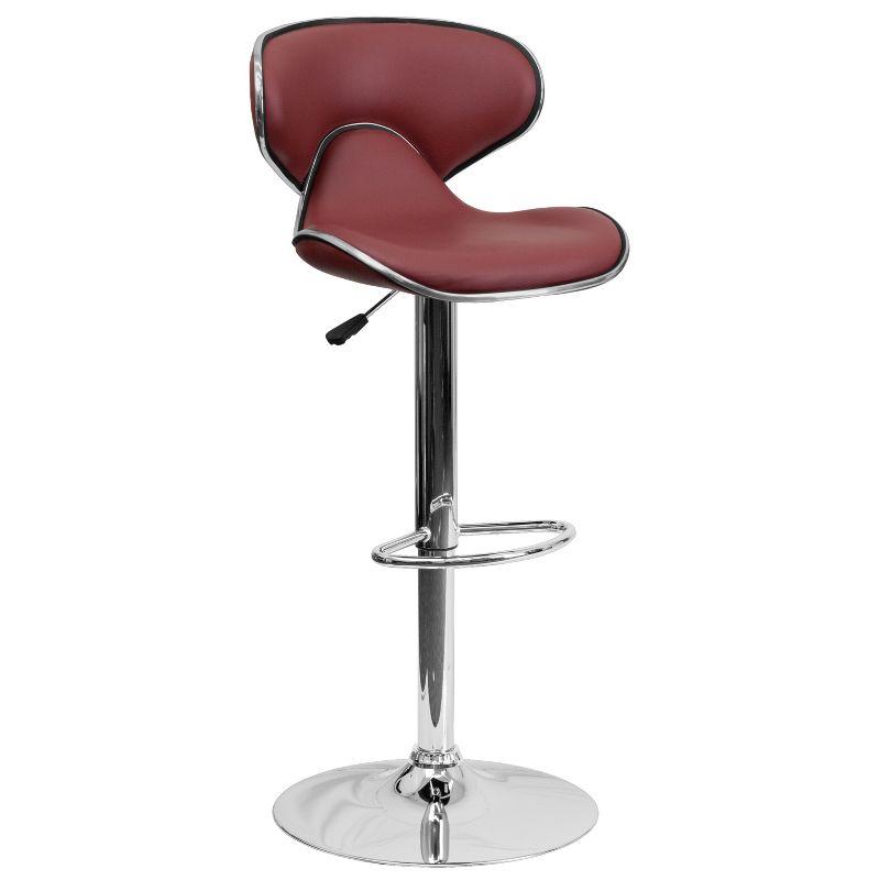 Ergonomic Burgundy Vinyl Adjustable Swivel Barstool with Chrome Base