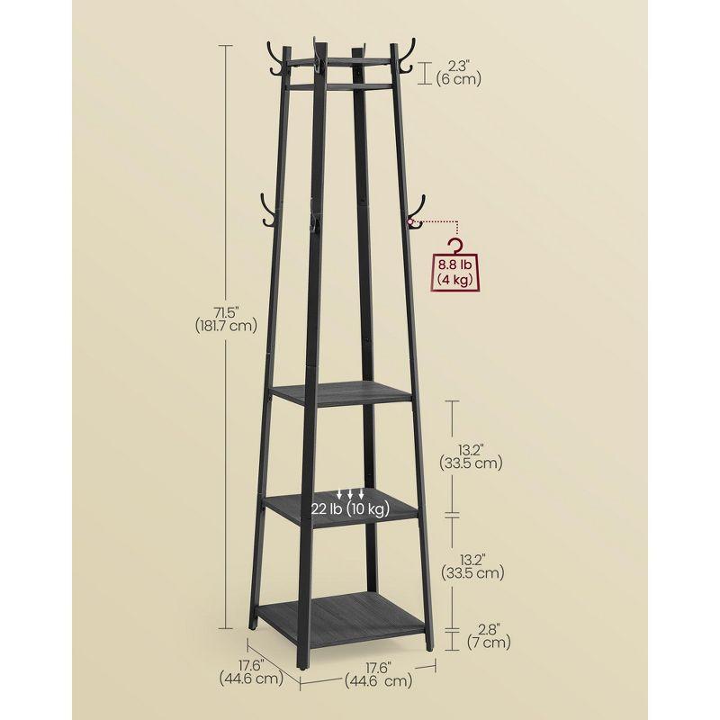 Industrial Style Coat Rack with Shelves and Hooks - Free-Standing Hall Tree for Entryway and Living Room