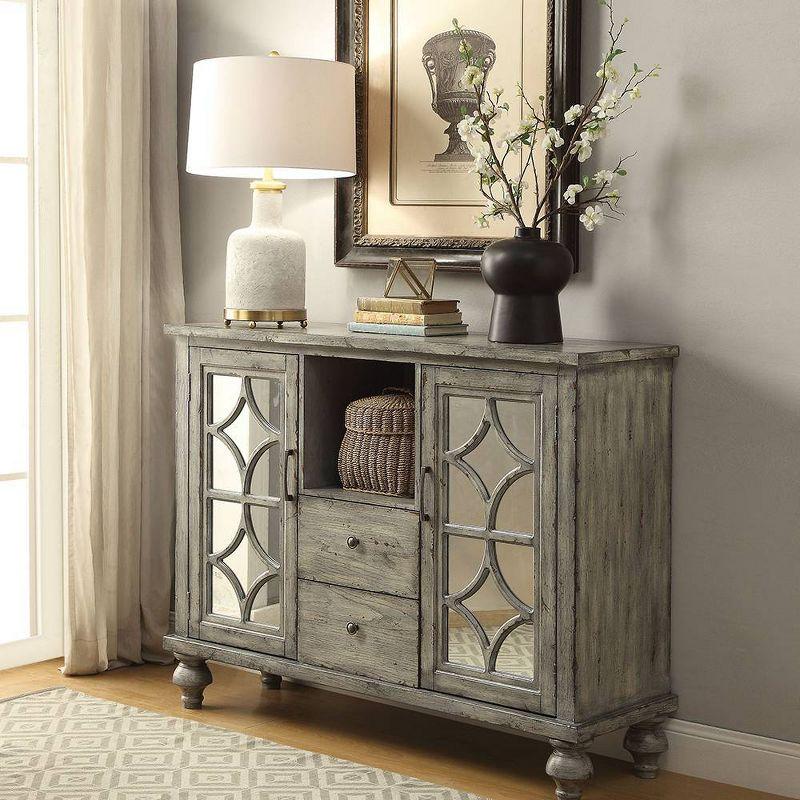 Velika Weathered Gray 53'' Wood Console Table with Mirrored Storage