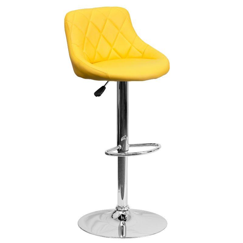 Retro Charm Yellow Vinyl Adjustable Swivel Bar Stool with Chrome Base