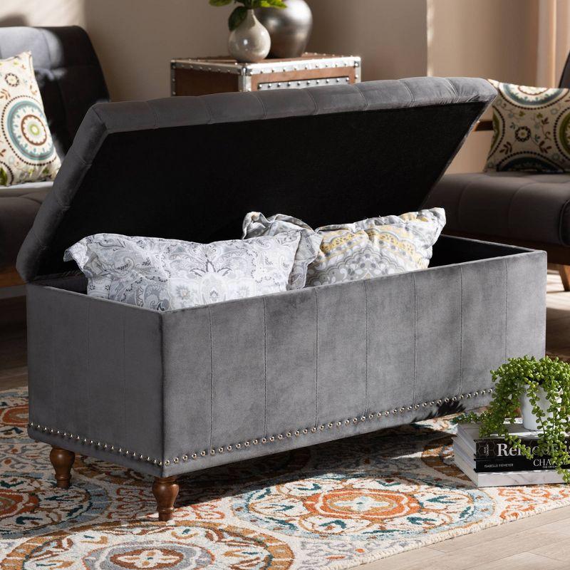 Kaylee Velvet Upholstered Button Tufted Ottoman Bench with Interior Storage - Baxton Studio