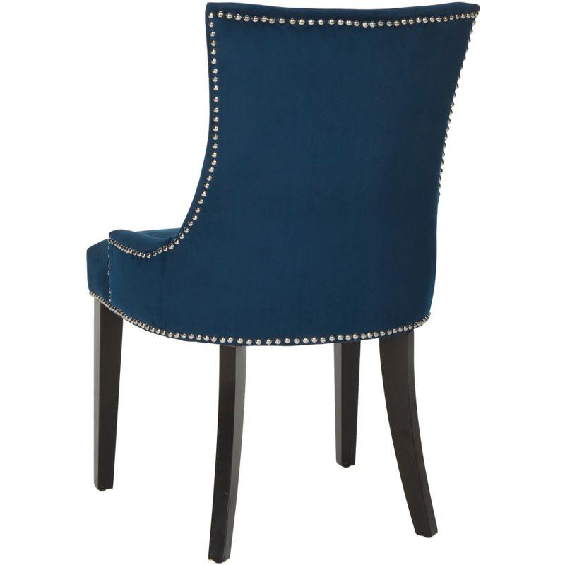 Elegant Sloped Arm Velvet Side Chair in Dark Navy - Set of 2