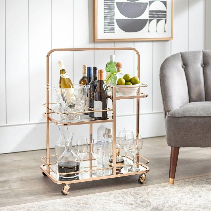 Alcott 3 Tier Bar Cart Bright Gold - angelo:HOME: Luxe Mobile Serving Cart with Glass & Mirrored Shelves