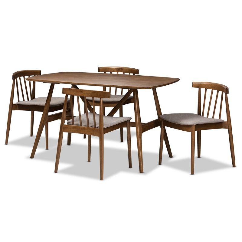 Wyatt Mid-Century Walnut 5-Piece Dining Set with Gray Upholstered Seats