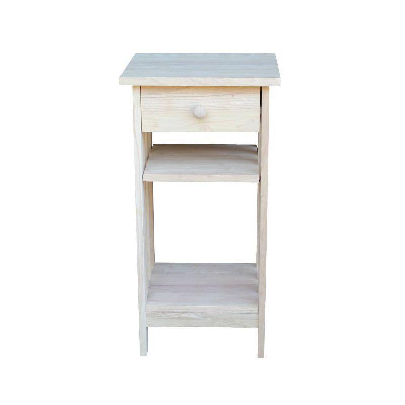 International Concepts Mission Telephone Stand Unfinished : Hardwood Accent Table with Drawer & Fixed Shelf