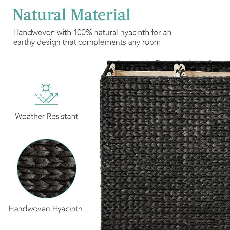 Bayou Breeze Large Water Hyacinth Double Laundry Hamper Basket w/ 2 Liner Bags, Handles