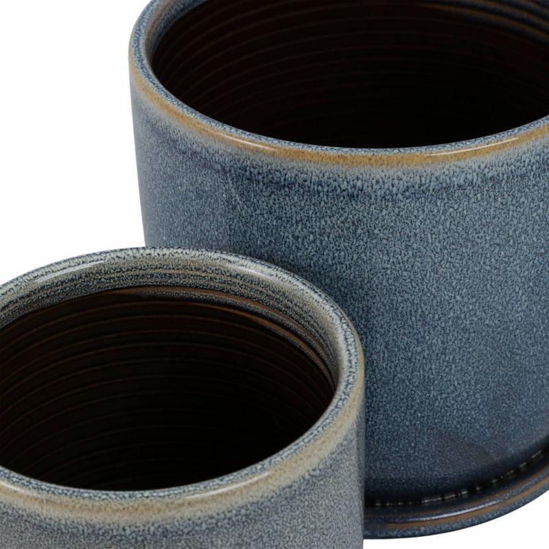 Sagebrook Home 2pc Ceramic Indoor Outdoor Planter Pots with Saucers Aqua: Hand-Painted, Rust-Resistant, Freestanding Set