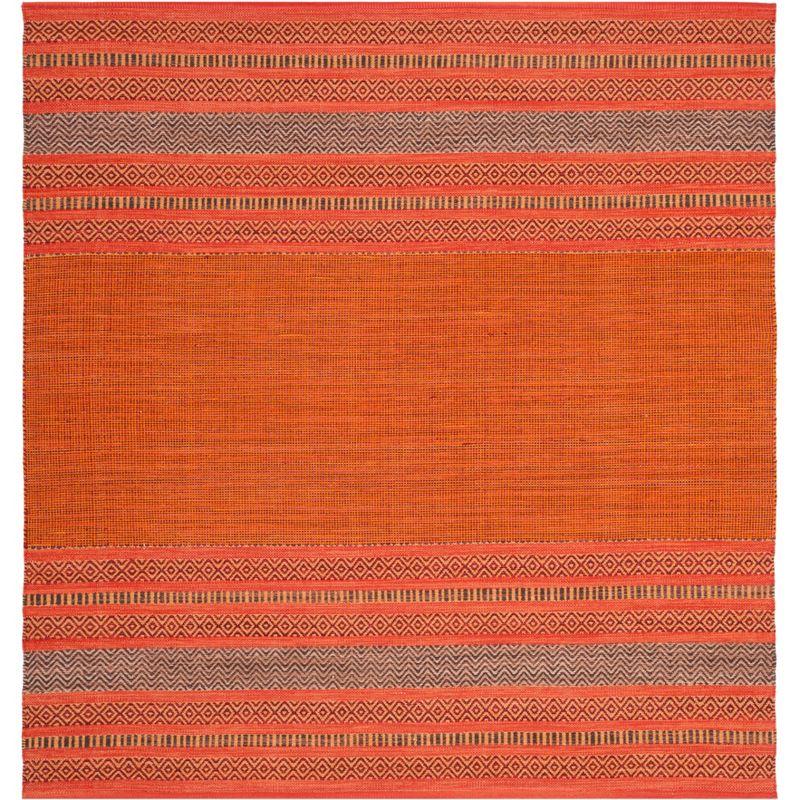 Coastal Charm Orange-Red Hand-Woven Cotton Square Rug