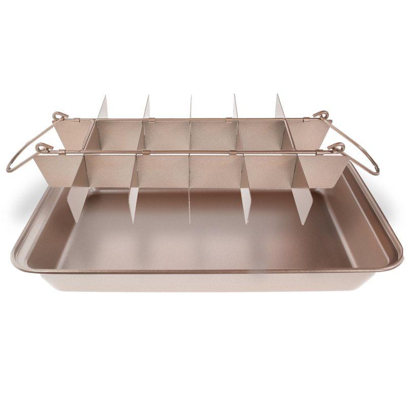 5 Star Super Deals Brownie Nonstick Pan with Dividers -Nonstick Copper Baking Tray 18 Precut Brownies - 12x8 Inch with Handles