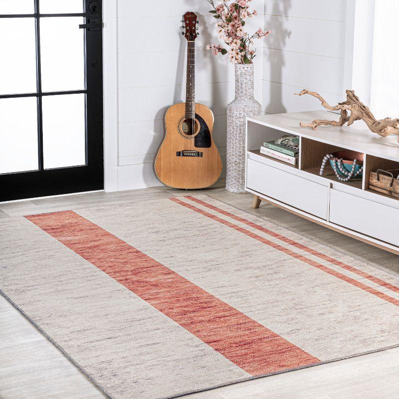 Raita Modern Distressed Stripe Machine-Washable Area Rug - JONATHAN Y