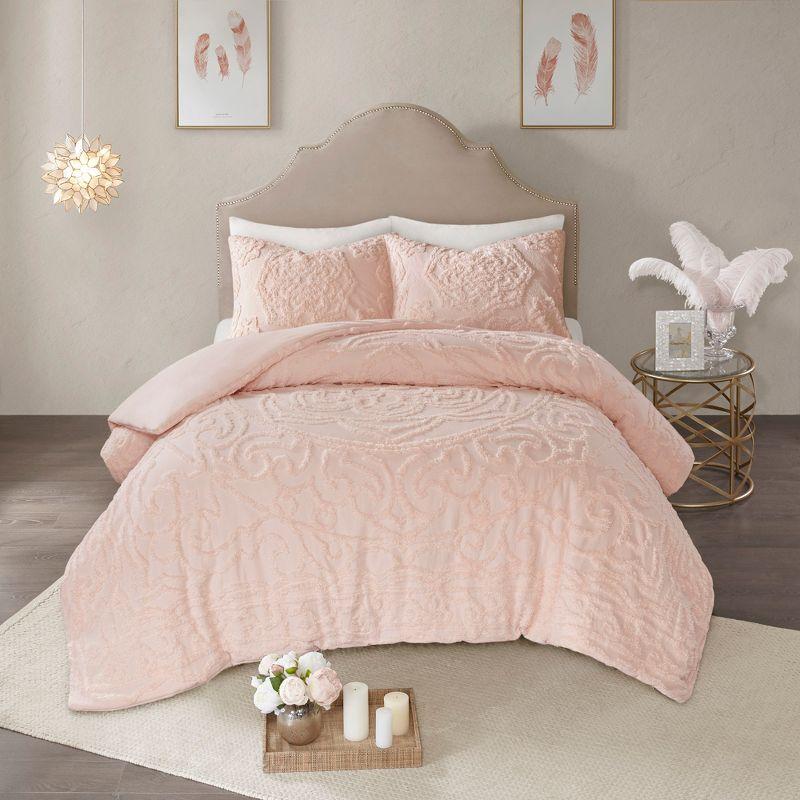 Laetitia Tufted Chenille Cotton 3 Piece Medallion Duvet Cover Set