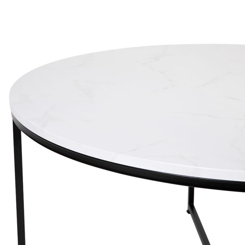 Marble Elegance 35.5" White and Matte Black Round Coffee Table