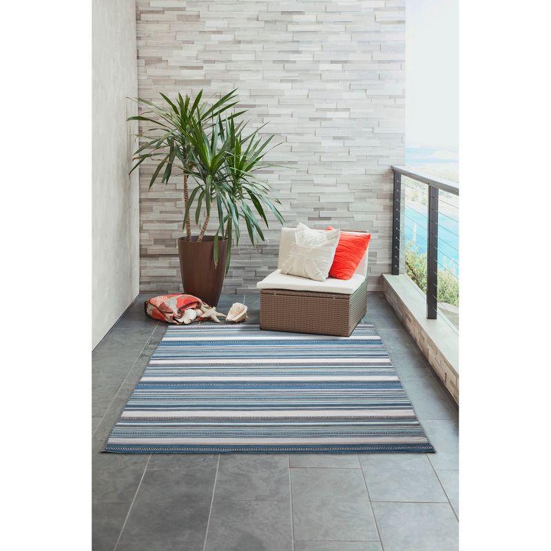 Seascape Blue and Gray Striped Synthetic 5' x 7' Rug