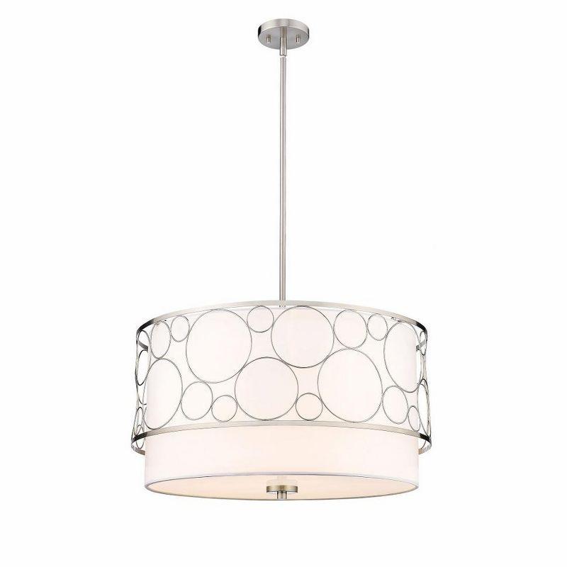 24" Brushed Nickel Drum Pendant Light with White Shade