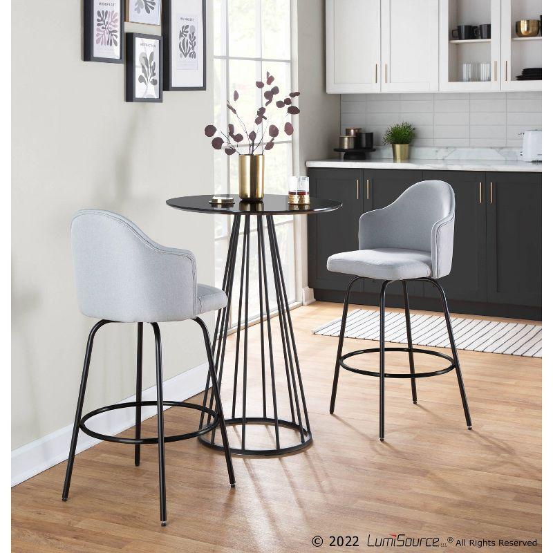 Set of 2 Ahoy Polyester/Metal Counter Height Barstools Black/Light Gray - LumiSource: Swivel Seat, 250lb Capacity, Foam Filled