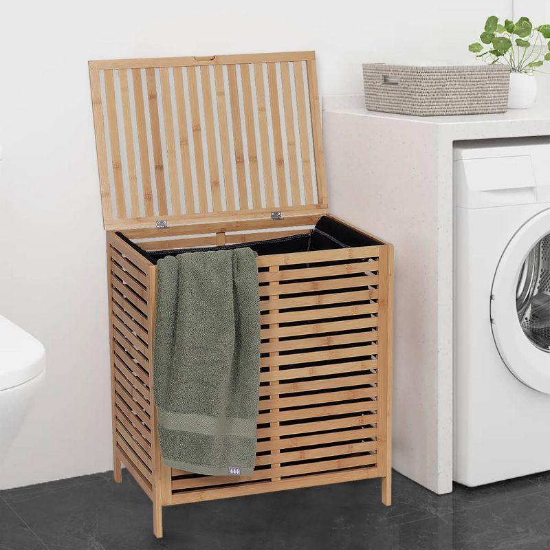 Evideco Bamboo Laundry Hamper with Lid, Removable Bag, Slatted Ventilation Design, Large Storage Basket, Perfect for Bathroom or Laundry Room