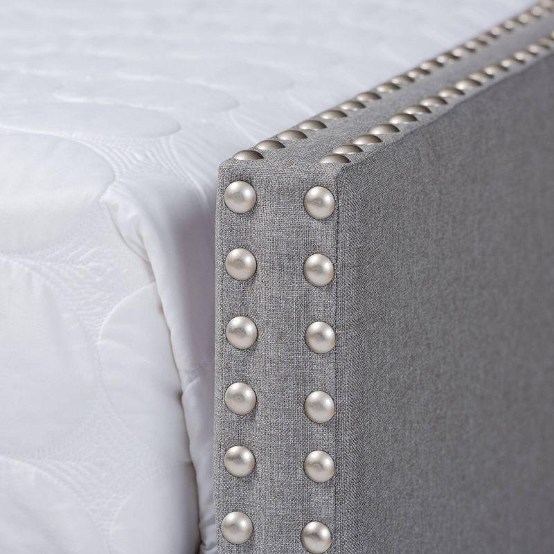 Haylie Queen Light Gray Tufted Upholstered Daybed with Nailhead Trim