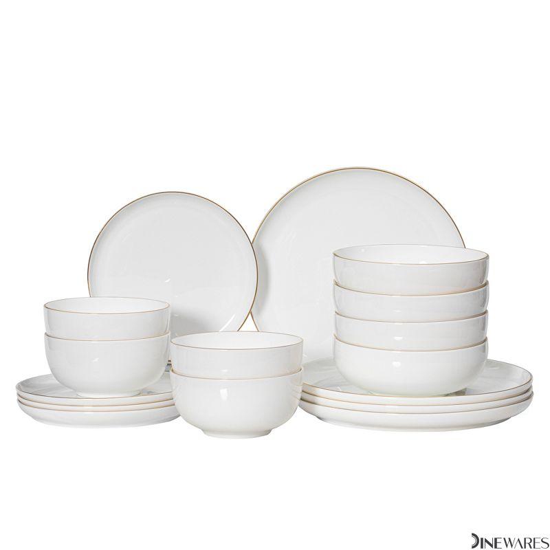 Dinewares White with Gold Rim Bone China Dinnerware Set - Service for 4, Includes Dinner Plates, Salad Plates, and Cereal or Soup Bowls