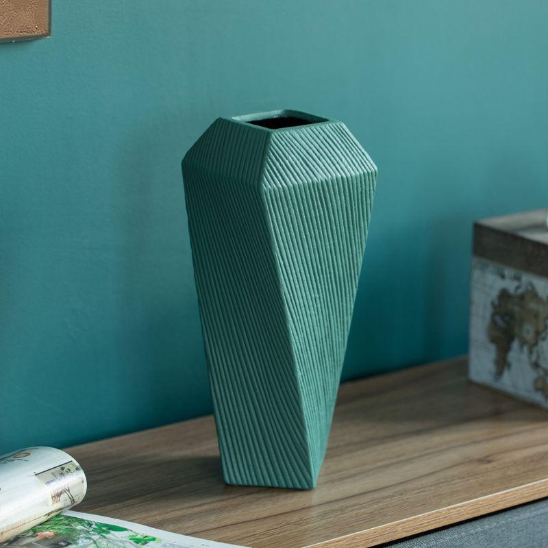 Uniquewise 12" H Decorative Ceramic Square Twisted Centerpiece Table Vase Green, Large