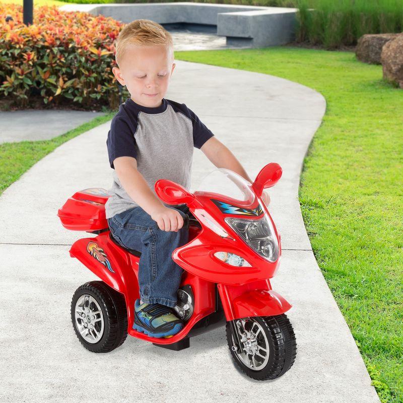 Toy Time Kids Motorcycle - 3-Wheel Electric Ride-On Car with Reverse, Sounds, Headlights- Red