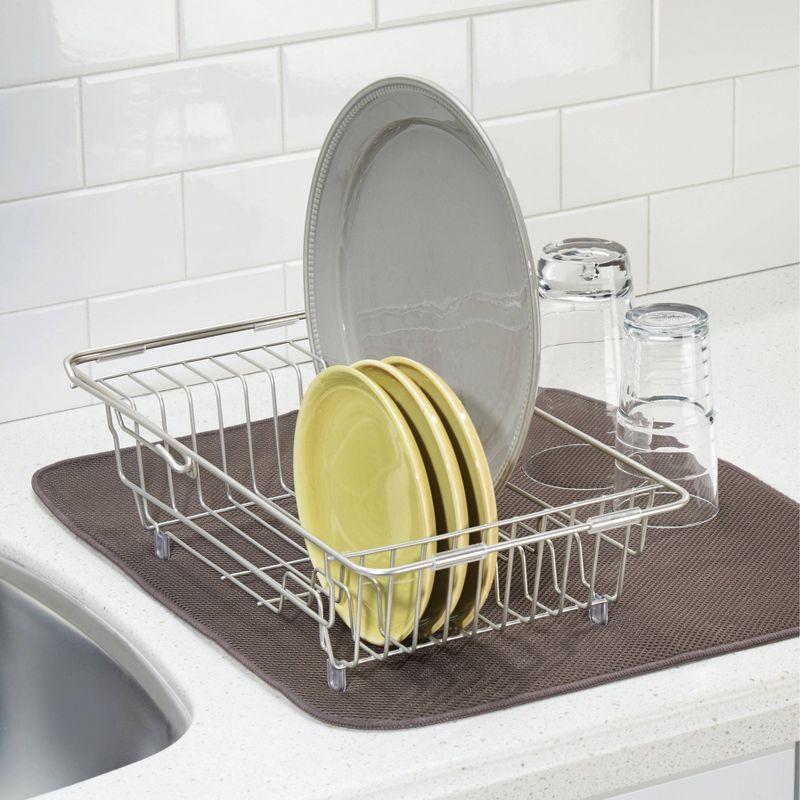 iDESIGN Classico Steel Wire Adjustable Over The Sink/Countertop Dish Drainer Satin: Freestanding Metal Kitchen Rack