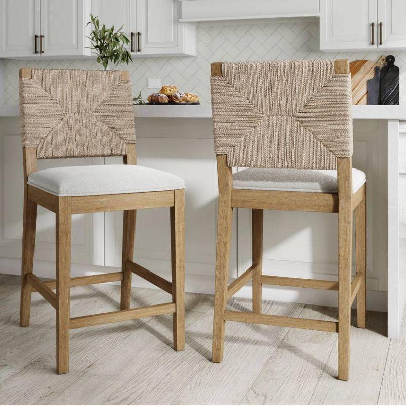 Nathan James Set of 2 Beacon Seagrass Counter Height Barstools Cream Boucle