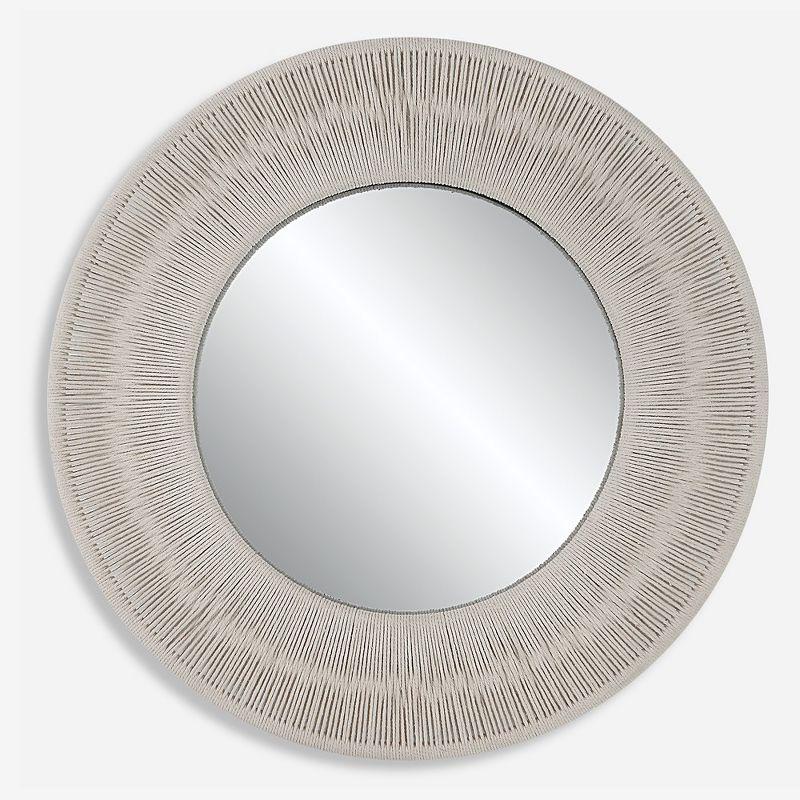 Coastal White Round Sunburst Wood Mirror