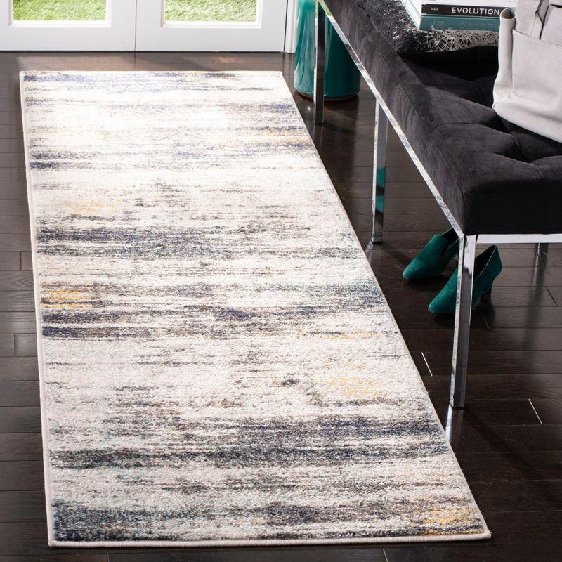 Gray and Beige Synthetic Runner Rug 2'6" x 8'