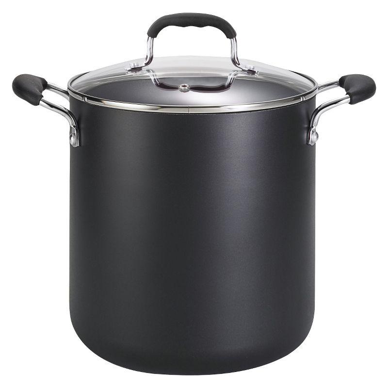 Black Aluminum 12-Quart Nonstick Stock Pot with Glass Lid