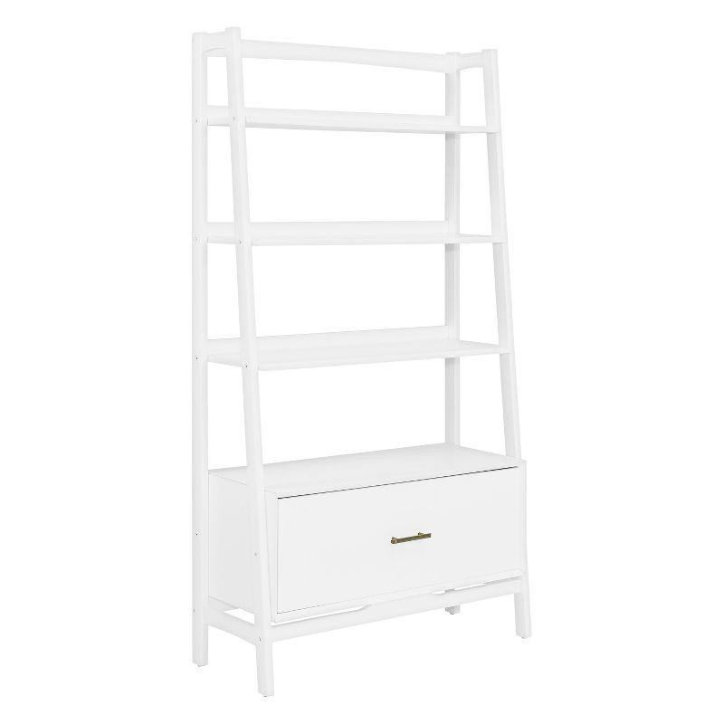 Mid-Century Modern White Wood Large Etagere Bookcase