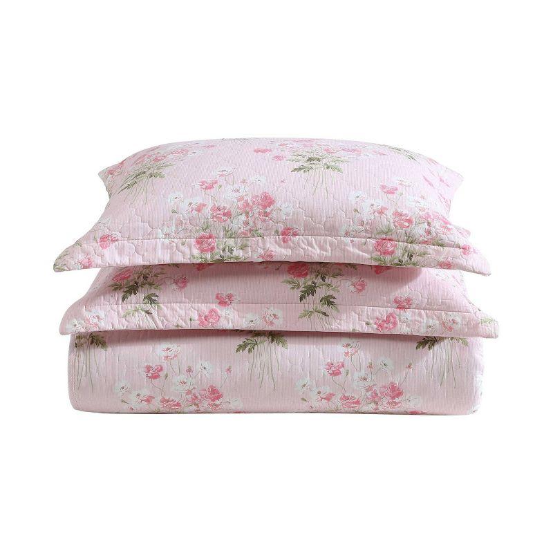 Veronica's Bouquet Pink Cotton Twin Reversible Quilt Set