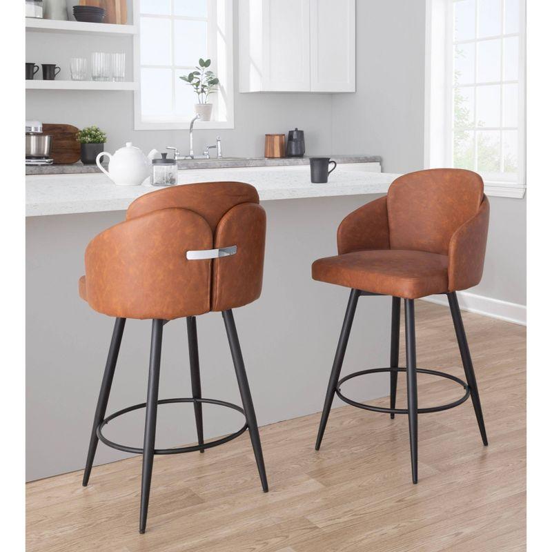 Camel and Matte Black Swivel Metal Counter Stools, Set of 2