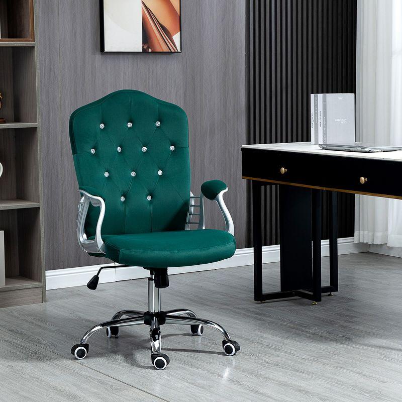 Elegant Dark Green Velvet Task Chair with Swivel and Tilt Function