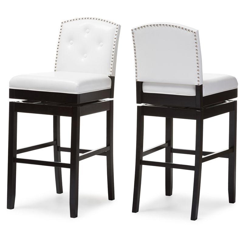 White Faux Leather Button Tufted Swivel Bar Stools Set