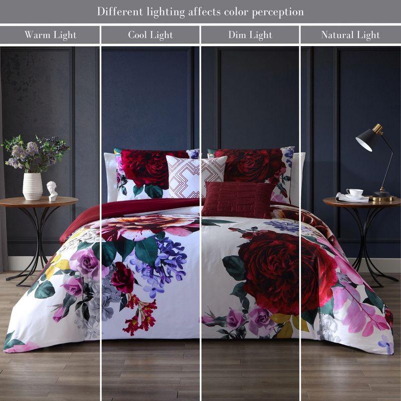 BeBeJan Bebejan Magenta Floral 100% Cotton Sateen 5 Piece Reversible Comforter Set